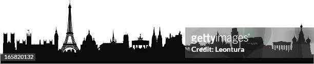 european skyline (buildings are detailed, moveable and complete) - international landmark stock illustrations