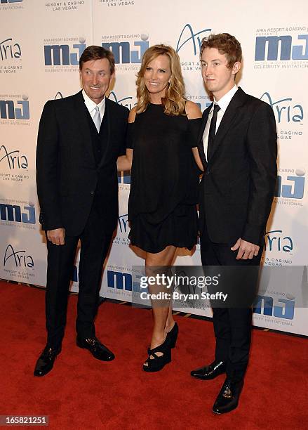 Former NHL player Wayne Gretzky, wife Janet Jones-Gretzky and their son Trevor Gretzky arrive at the 12th Annual Michael Jordan Celebrity...