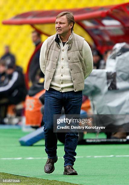 Head coach Yuriy Kalitvintsev of FC Volga Nizhny Novgorod on the touchline during the Russian Premier League match between PFC CSKA Moscow and FC...