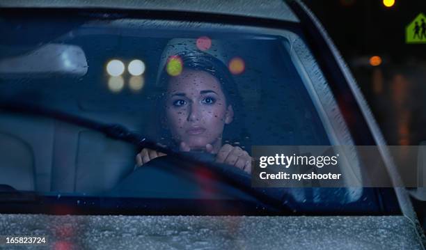 night driving in rain storm - windshield stock pictures, royalty-free photos & images