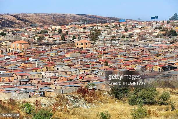 panoramic view of houses in alexandra township, johannesburg - alexandra township bildbanksfoton och bilder