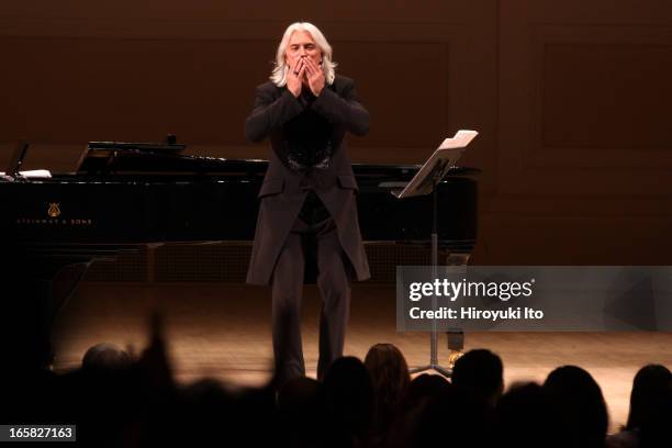 The baritone Dmitri Hvorostovsky, accompanied by Ivari Ilja on piano, performed the songs by Rachmaninoff and Georgy Sviridov at Carnegie Hall on...