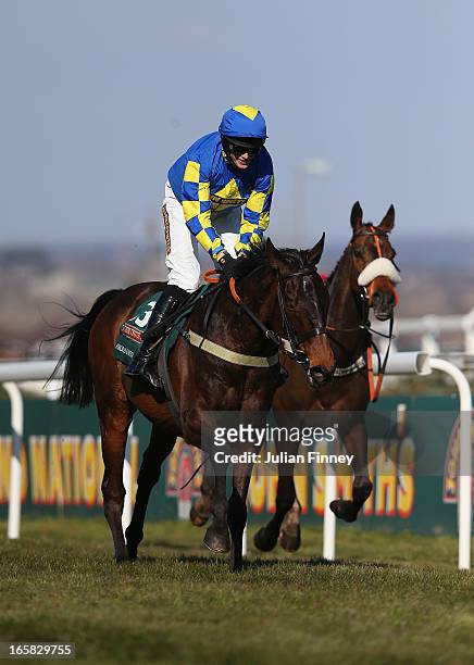 Auroras Encore ridden by Ryan Mania on their way to winning the John Smiths Grand National at Aintree Racecourse on April 6, 2013 in Liverpool,...