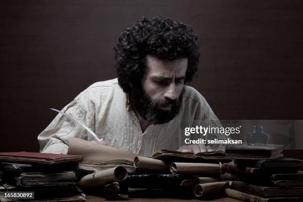 medieval philosopher in search for inspiration - quill pen stock pictures, royalty-free photos & images