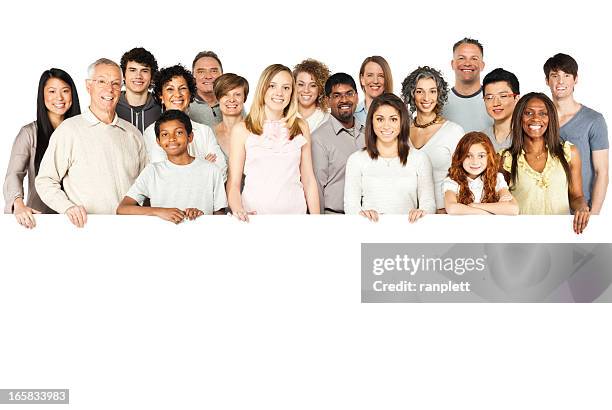 diverse group of people holding a sign - isolated - crowd of people isolated stock pictures, royalty-free photos & images