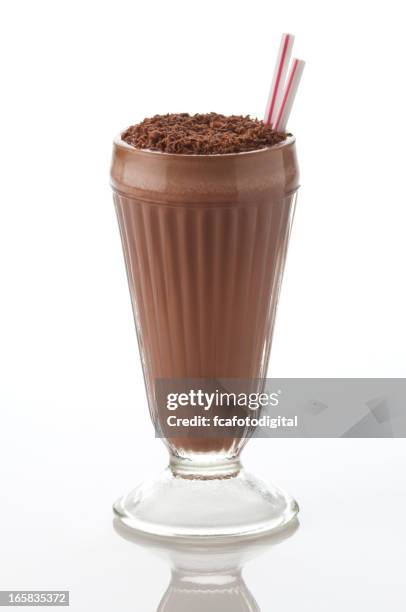 classic chocolate milshake drink on white backdrop - chocolate milkshake stock pictures, royalty-free photos & images