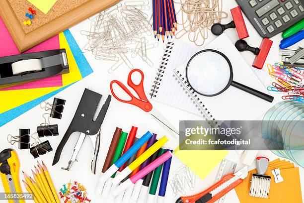 office supply hintergrund - stationary stock-fotos und bilder