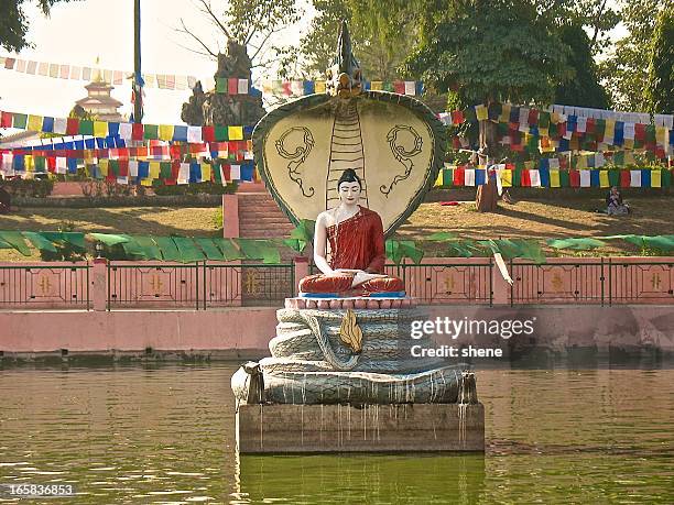 a buddha statue in the mahabodhi temple - mahabodhi temple stock pictures, royalty-free photos & images