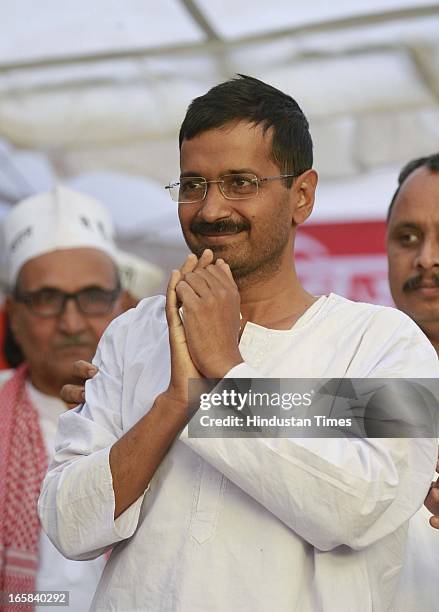 Aam Admi Party leader Arvind Kejriwal after he broke his 15 day old fast against inflated power and water bills at Sunder Nagari on April 6, 2013 in...