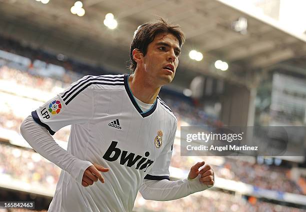 Kaka of Real Madrid looks on during the La Liga match between Real Madrid and Levante at Estadio Santiago Bernabeu on April 6, 2013 in Madrid, Spain.