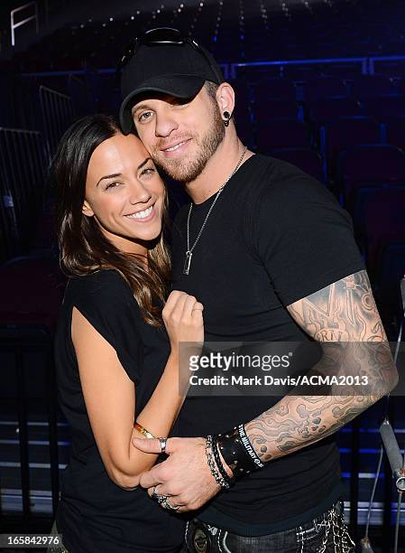 Singer/actress Jana Kramer and singer/songwriter Brantley Gilbert backstage during the 48th Annual Academy Of Country Music Awards ACM Fan Jam at The...