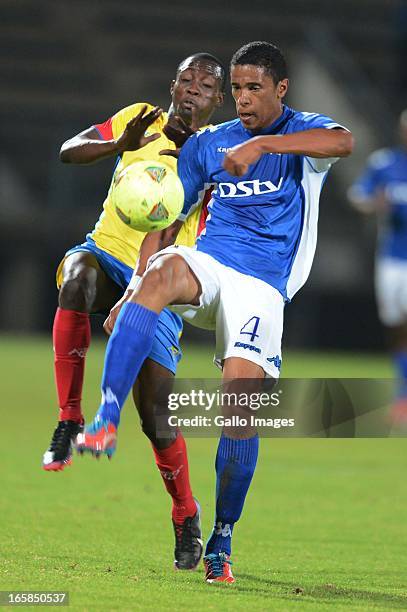 Mabina of Petro de Luanda and Bevan Fransman of SuperSport during the CAF Confedaration Cup match between SuperSport United and Petro de Luanda at...