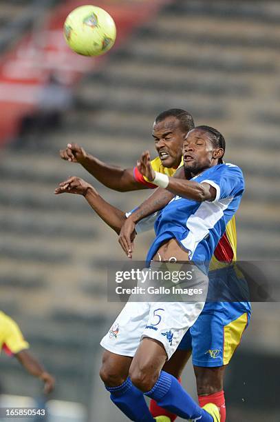 Flavio of Petro de Luanda and Davies Nkausu of SuperSport during the CAF Confedaration Cup match between SuperSport United and Petro de Luanda at...