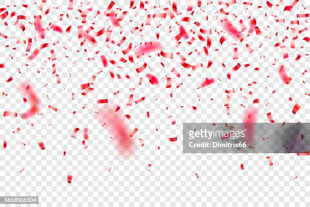 falling red confetti background. can be used for celebration, christmas, new year, carnival festivity, valentine’s day, advertisment event, national holiday, etc. - fiesta invitation stock illustrations