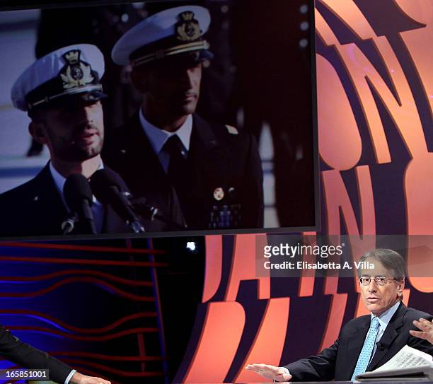 Former Italy's Minister of Foreign Affairs Giulio Terzi during filming for the 'In Onda' Italian TV Show on April 6, 2013 in Rome, Italy. Terzi...