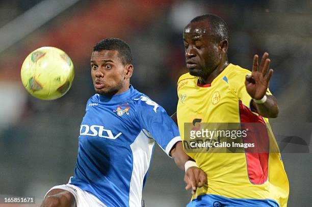 Cassoma of Petro de Luanda and Kermit Erasmus of SuperSport during the CAF Confedaration Cup match between SuperSport United and Petro de Luanda at...