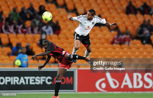 Daine Klate of Orlando pirates battling for the ball with Mwelwa Sakala of Zanaco FC during the CAF Confedaration Cup match between Orlando Pirates...