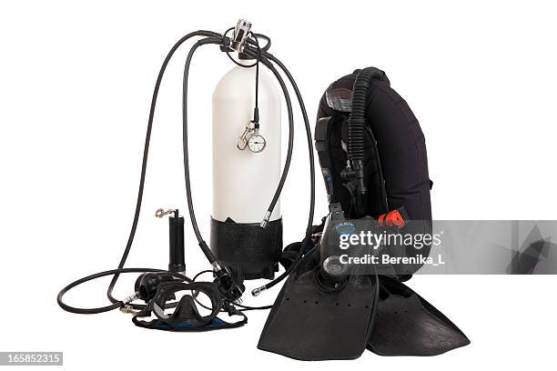 diving equipment isolate on white - aqualung diving equipment stock pictures, royalty-free photos & images