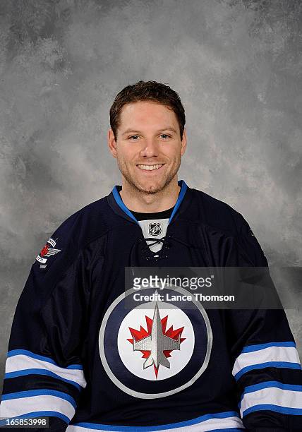 Aaron Gagnon of the Winnipeg Jets poses for his official headshot for the 2012-2013 season on April 5, 2013 at the MTS Centre Winnipeg, Manitoba,...