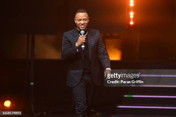 Terrence "Terrence J" Jenkins speaks onstage during The 16th Headies Awards at Cobb Energy Performing Arts Centre on September 03, 2023 in Atlanta,...