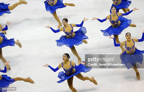 Team Russia 2 performs during the free skating competition of the ISU World Synchronized Skating Championships at Agganis Arena on April 6, 2013 in...