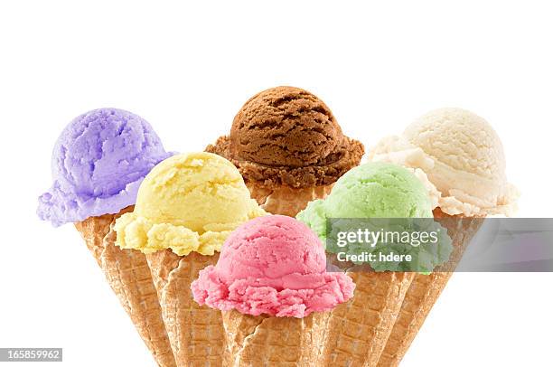 colorful ice creams - aardbeienijs stockfoto's en -beelden