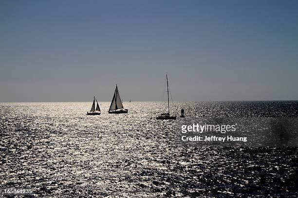 three sailboats - redondo beach stock pictures, royalty-free photos & images