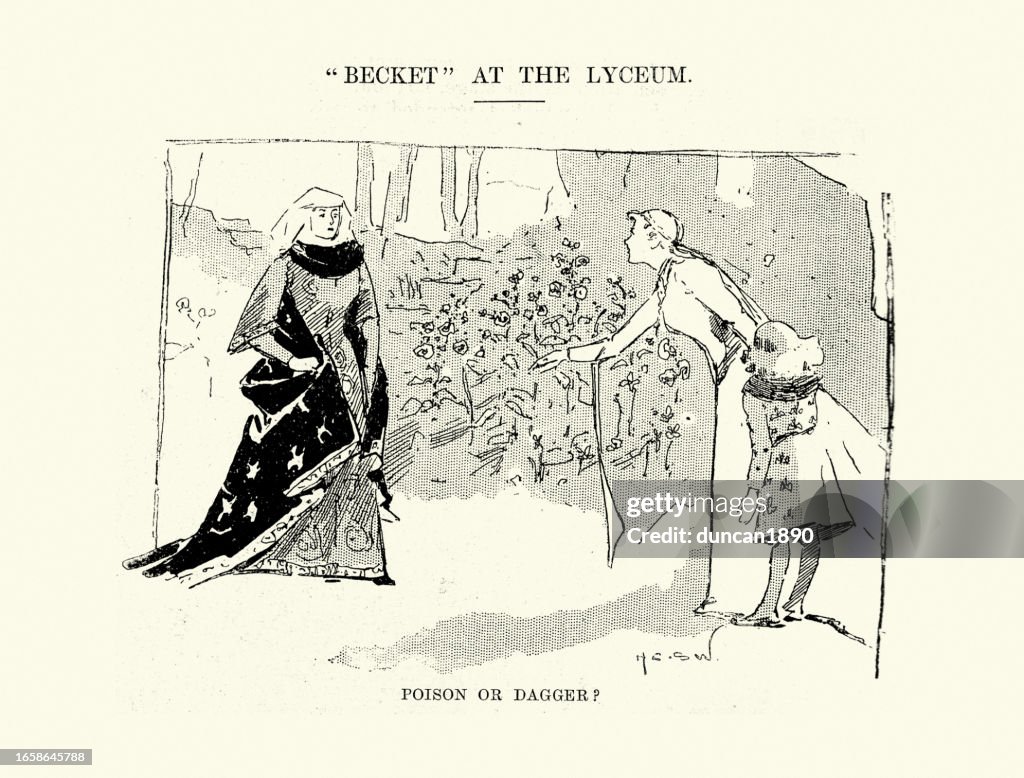 Poison or Dagger, scene from the Play Becket by Alfred, Lord Tennyson at the Lyceum Theatre, 1893, History of 19th Century Theatre