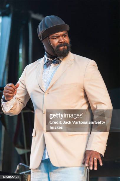 American jazz vocalist Gregory Porter leads his quintet at the 20th Annual Charlie Parker Jazz Festival presented by City Parks Foundation in...