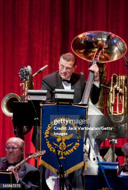 American musician Vince Giordano on upright acoustic bass performs with the Nighthawks at the Jazz Foundation of America's 9th Annual 'A Great Night...