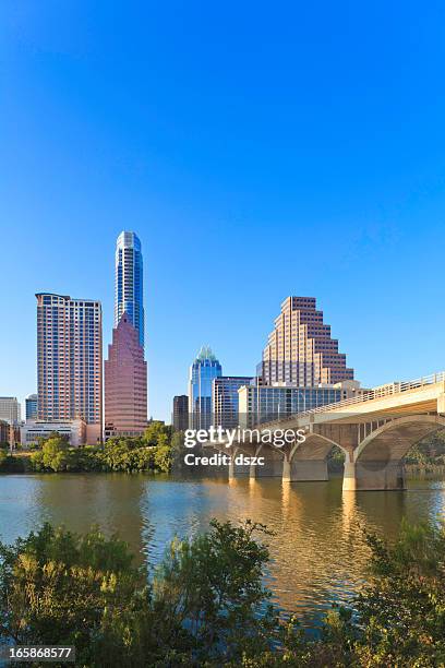 austin skyline with congress avenue bridge - austin texas city stock pictures, royalty-free photos & images