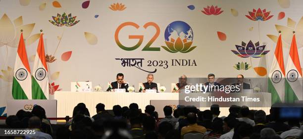 Union minister of external affairs Subrahmanyam Jaishankar, and Minister of Finance of India Nirmala Sitharaman, G20 sherpa Amitabh Kant and DEA...