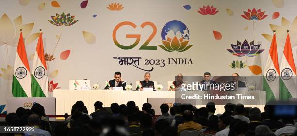 Union minister of external affairs Subrahmanyam Jaishankar, and Minister of Finance of India Nirmala Sitharaman, G20 sherpa Amitabh Kant and DEA...