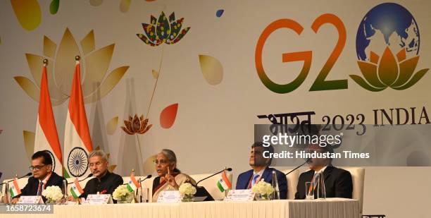 Union minister of external affairs Subrahmanyam Jaishankar, and Minister of Finance of India Nirmala Sitharaman, G20 sherpa Amitabh Kant and DEA...