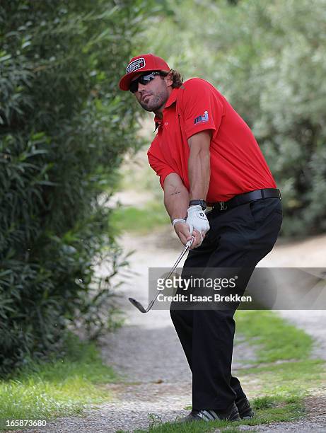 Television personality Brody Jenner chips during ARIA Resort & Casino's Michael Jordan Celebrity Invitational golf tournament at Shadow Creek on...