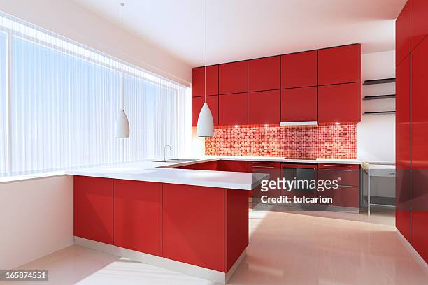 red minimalistische küche - kitchen wall stock-fotos und bilder