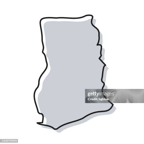 ghana map hand drawn on white background - trendy design - accra stock illustrations
