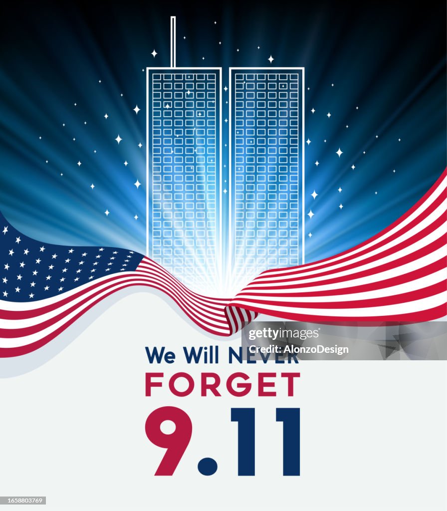Patriot Day background, September 11. 9/11. We will never forget.