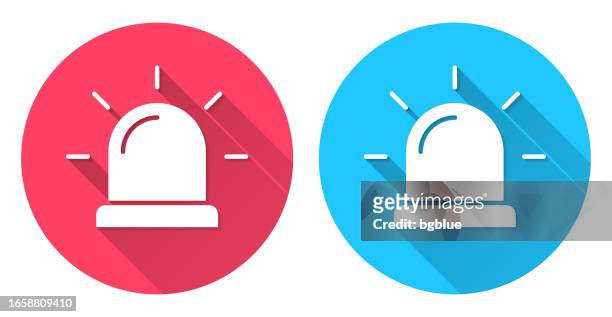 siren - alarm light. round icon with long shadow on red or blue background - red light bulb stock illustrations