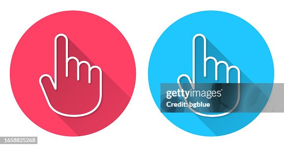 Hand cursor - pointer. Round icon with long shadow on red or blue background Hand cursor - pointer. Round icon with long shadow on red or blue background