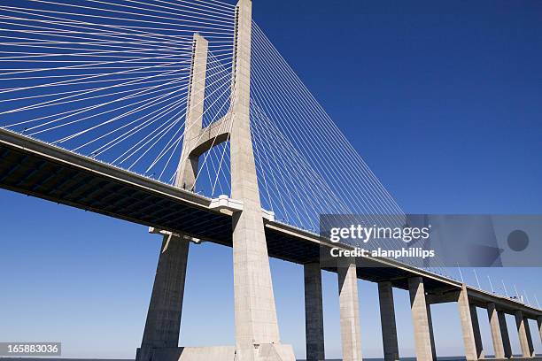 vasco da gama contemporary cable-stayed bridge - solid stock pictures, royalty-free photos & images