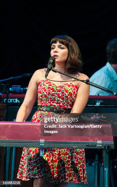 American jazz and pop musician Norah Jones performs at a Benefit for Central Park SummerStage, New York, New York, July 3, 2012.