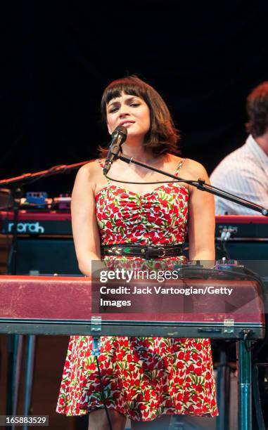 American jazz and pop musician Norah Jones performs at a Benefit for Central Park SummerStage, New York, New York, July 3, 2012.