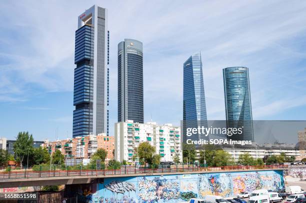 View of the financial district Cuatro Torres Business Area with his famous four towers in Madrid.