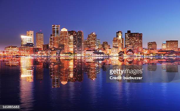 beautiful boston city highlights reflection - boston massachusetts bildbanksfoton och bilder