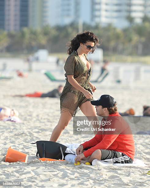 Cristian Castro and Valeria Liberman are sighted on April 6, 2013 in Miami Beach, Florida.