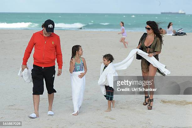Cristian Castro, Simone Castro, Mikhail Castro and Valeria Liberman are sighted on April 6, 2013 in Miami Beach, Florida.