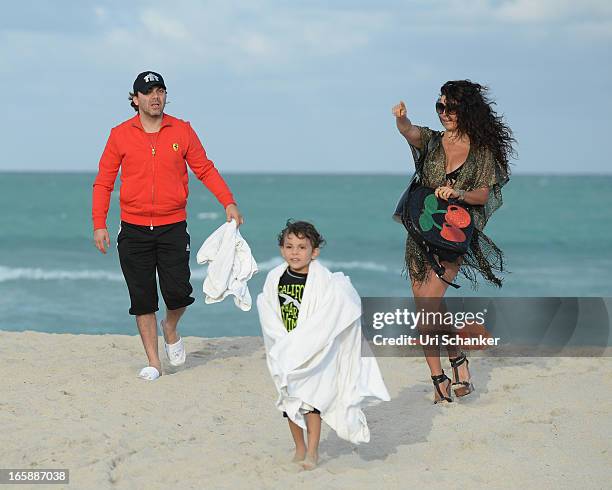 Cristian Castro, Mikhail Castro and Valeria Liberman are sighted on April 6, 2013 in Miami Beach, Florida.