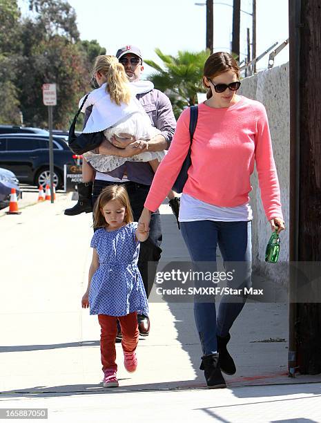 Seraphina Rose Elizabeth Affleck, Jennifer Garner, Violet Anne Affleck and Ben Affleck as seen on April 6, 2013 in Los Angeles, California.