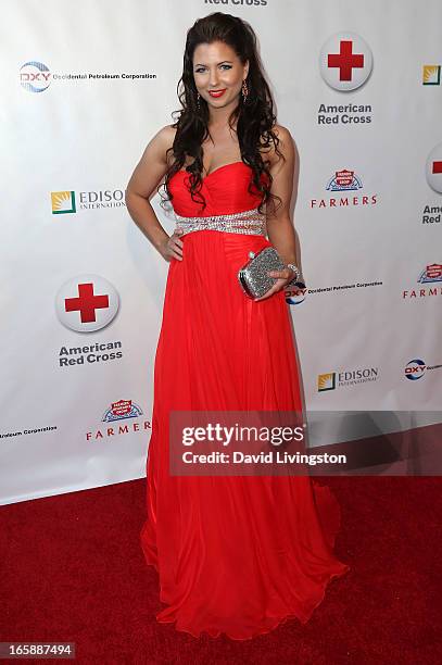 Former Miss Canada Shannon Smadella attends the 7th Annual American Red Cross Red Tie Affair at the Fairmont Miramar Hotel on April 6, 2013 in Santa...